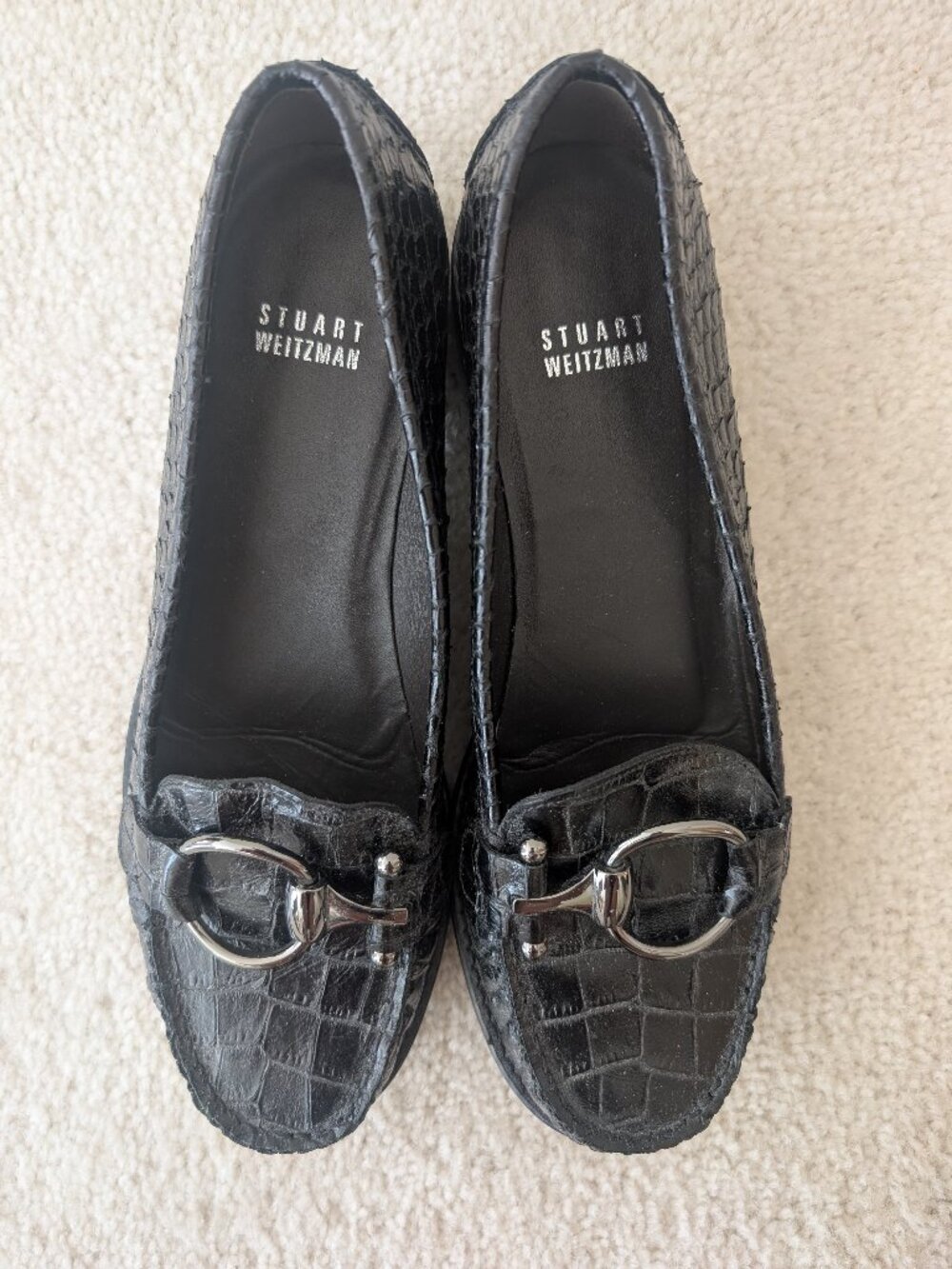 Stuart Weitzman Croc Embossed Leather Loafers